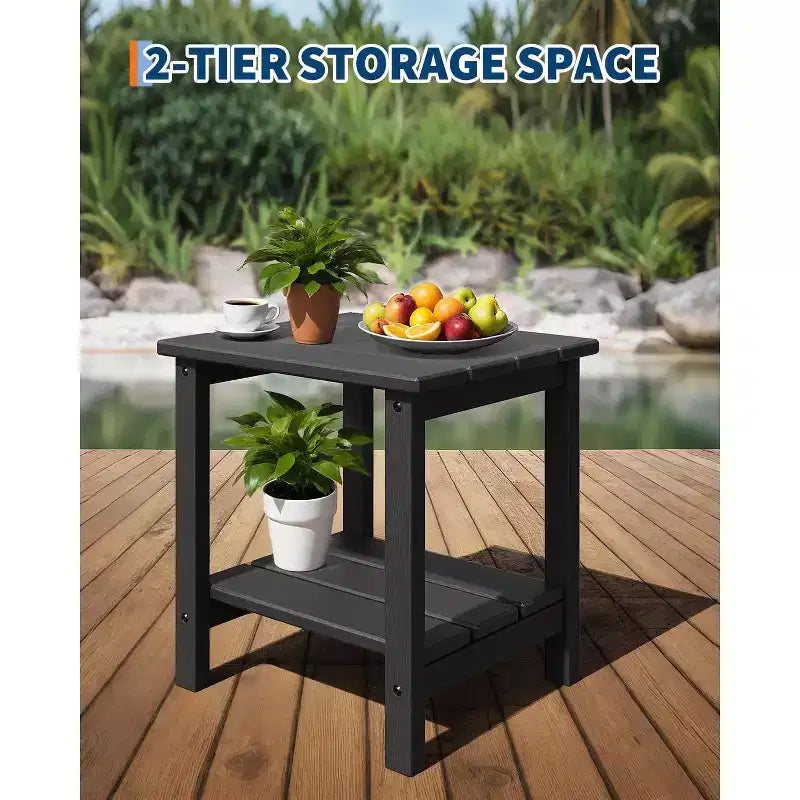 2er-Set klappbare Adirondack-Stühle mit Beistelltisch, HDPE-Kunststoff in Holzoptik, Tragkraft 380lbs, wetterfestes Outdoor-Set für Terrasse, Deck und Feuerstelle