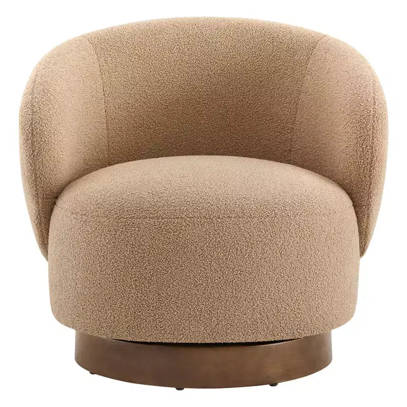 Spruce&Spring gestoffeerde draaibare fauteuil met kuipvormige rugleuning en houten onderstel