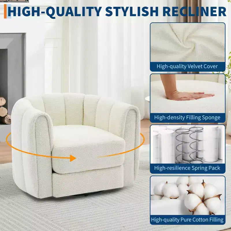 Set di 2 poltrone girevoli d'accento, poltrona a botte in pelliccia sintetica effetto orsacchiotto con rotazione a 360°, base robusta, beige, per soggiorno, camera da letto e ufficio