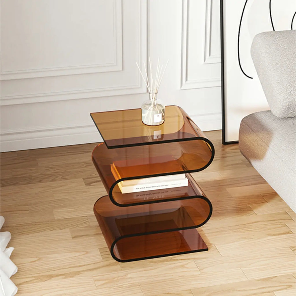 Table d’appoint contemporaine en acrylique en forme de S avec rangement
