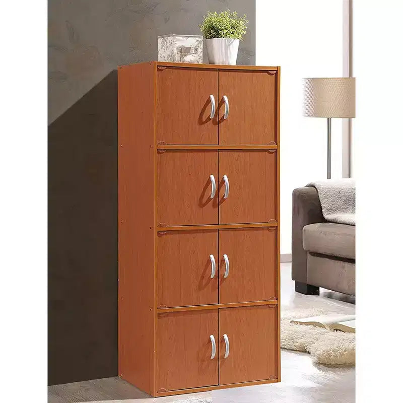 Bibliothèque-meuble de rangement fermé Hodedah HID44, robuste, avec 8 portes, à poser au sol, multifonction pour la maison et le bureau, finition bois de hêtre