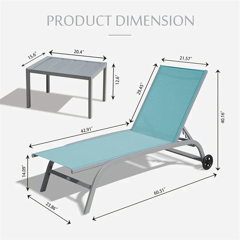Zwei Outdoor-Liegestühle mit 1 Tisch
