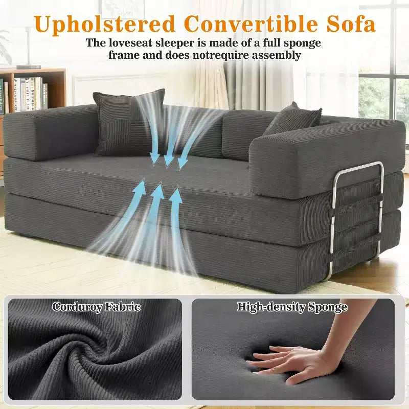 Dyonery canapé-lit pliant 78 en velours côtelé, convertible en lit, format king size, couchage au sol, canapé modulable 4-en-1 à combiner soi-même, confortable et dépliable.