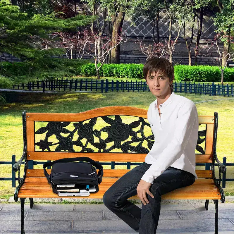 Banc de jardin en métal Costway pour patio, parc, jardin, porche ou allée, en fonte et bois dur