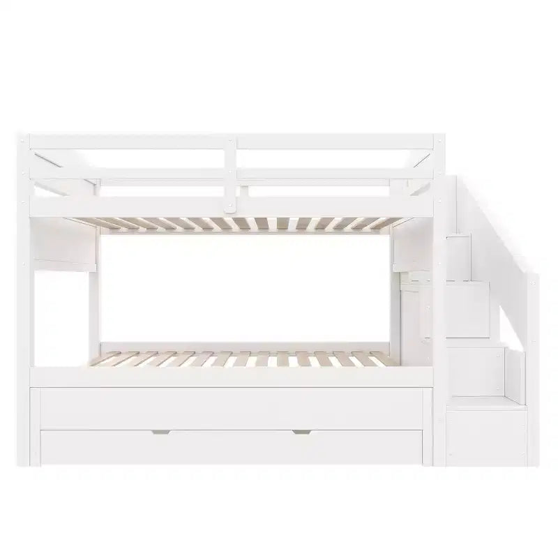 Struttura letto a castello singolo Whisen XL con letto estraibile, letto a castello con contenitore, legno massello, scala contenitore, armadio, 3 cassetti, per bambini