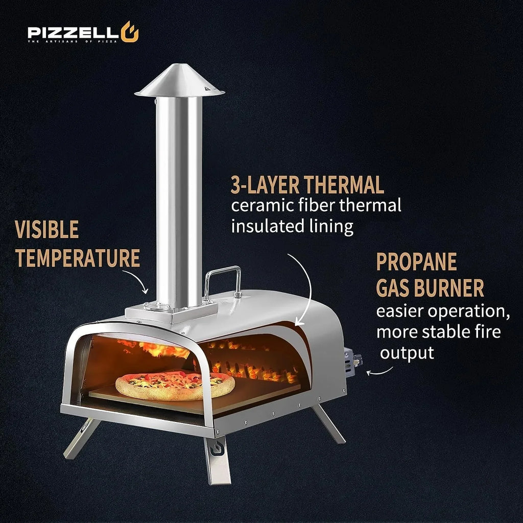 Four à pizza d’extérieur multi-combustible avec brûleur à gaz et compartiment à bois - 12 pouces