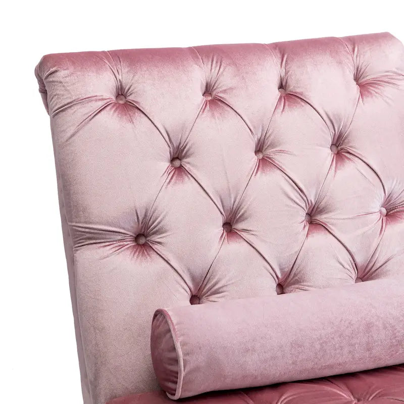 Gepolsterte Samt-Chaiselongue mit Knopfheftung, Liegefunktion, Kissen und Acrylfüßen