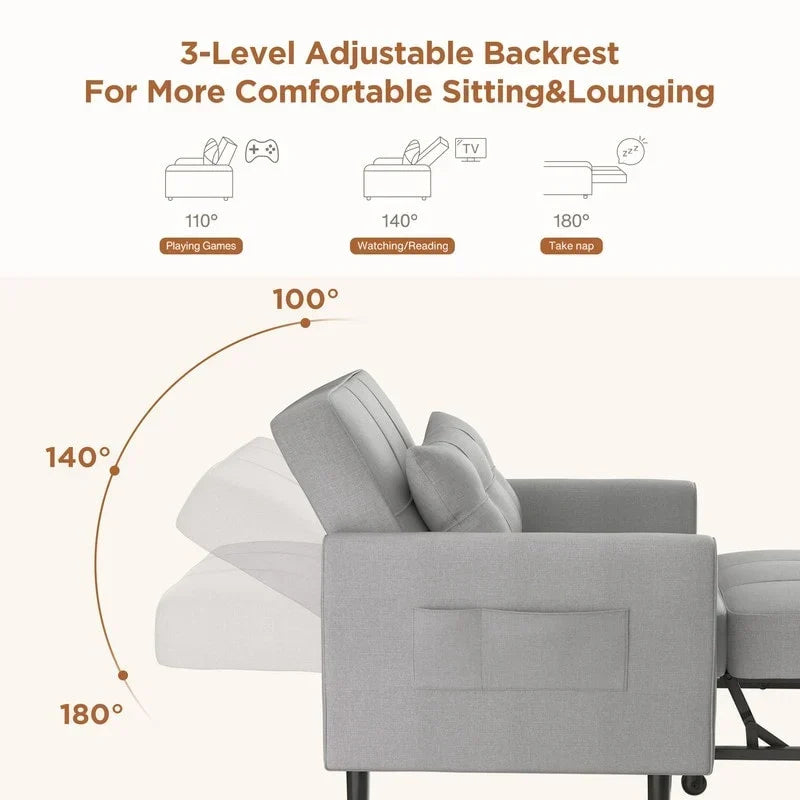 Divano letto trasformabile 3 in 1 con schienale regolabile, poltrona-divano estraibile, letto pieghevole convertibile per soggiorno