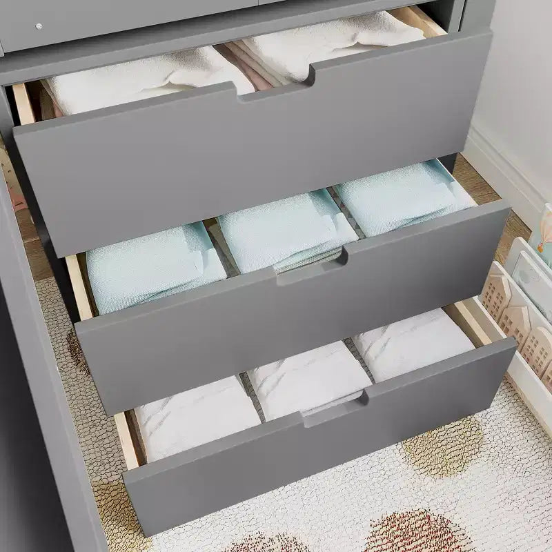Einzel-Hochbett mit 3 Schubladen und Treppe mit Stauraum, Hausbett aus Holz mit Rutsche und abnehmbarem Schreibtisch