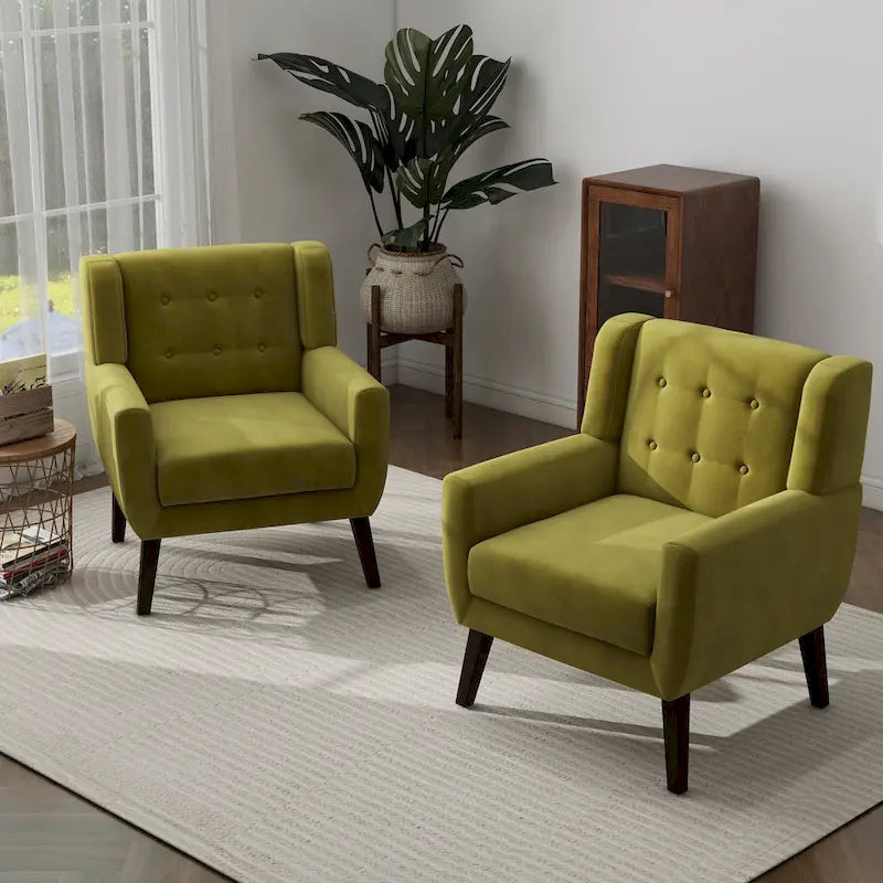 Ensemble de 2 fauteuils d’appoint rembourrés en velours pour le salon
