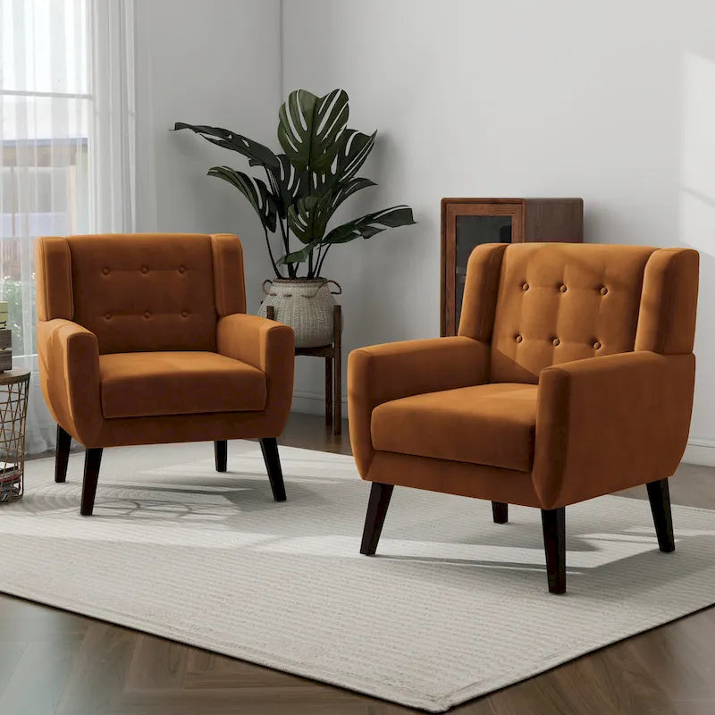 Ensemble de 2 fauteuils d’appoint rembourrés en velours pour le salon