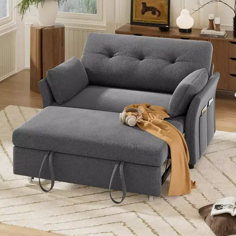 Divano letto trasformabile Dyonery 3-in-1, divano letto estraibile con tasca laterale e schienale regolabile, montaggio senza attrezzi, divanetto pieghevole