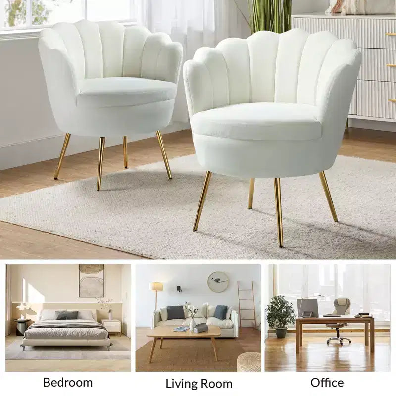 Fauteuil tonneau confortable avec pieds en métal doré, fauteuil d’appoint pour le salon