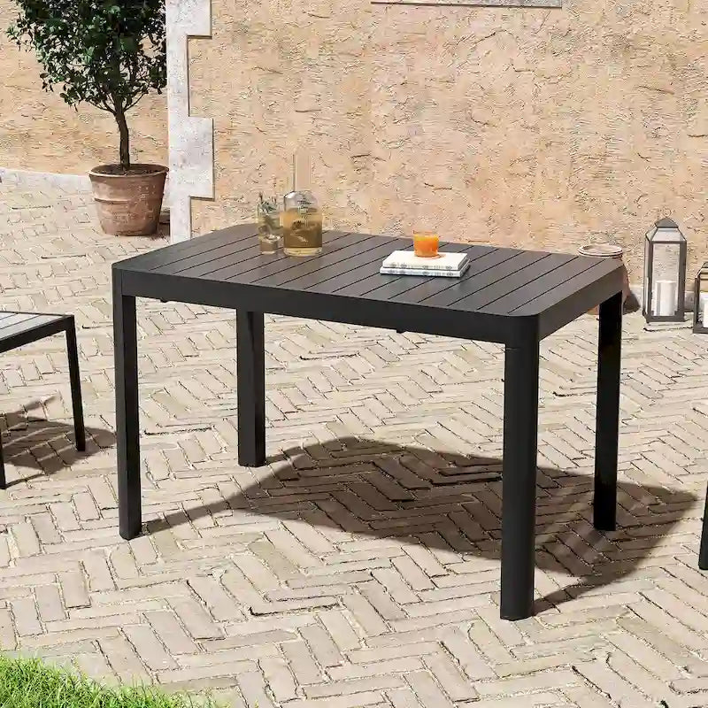 Set da pranzo da esterno in alluminio da 5/7 pezzi con sedie impilabili e tavolo allungabile