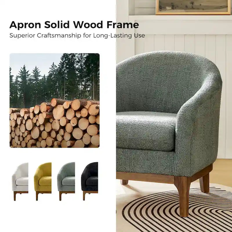 Fauteuil d’appoint moderne en tissu bouclé Augus avec pieds en bois massif par HULALA HOME