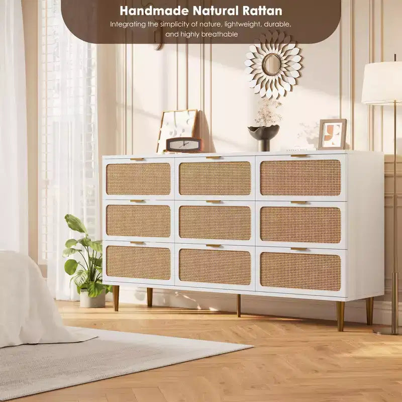 Rattan-Kommode für das Schlafzimmer, geräumige Schubladenschränke für den Kleiderschrank, geeignet für Wohnzimmer, Flur und Kinderzimmer.