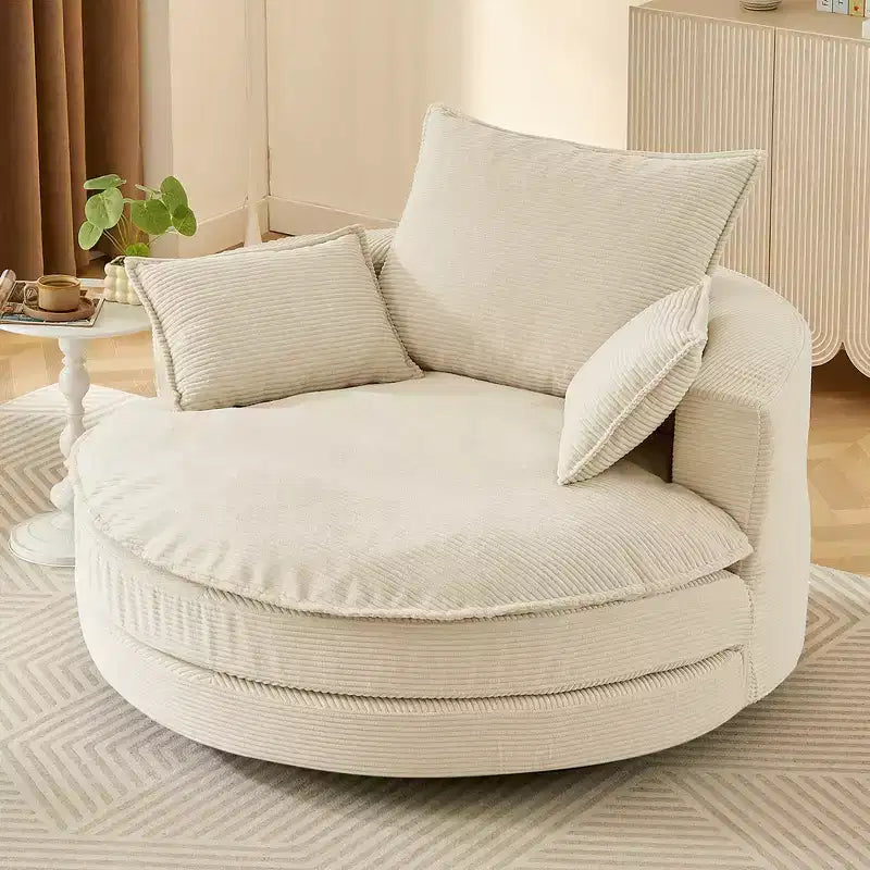 Fauteuil d’appoint pivotant à 360°, fauteuil tonneau rond pivotant avec coussin pour le salon