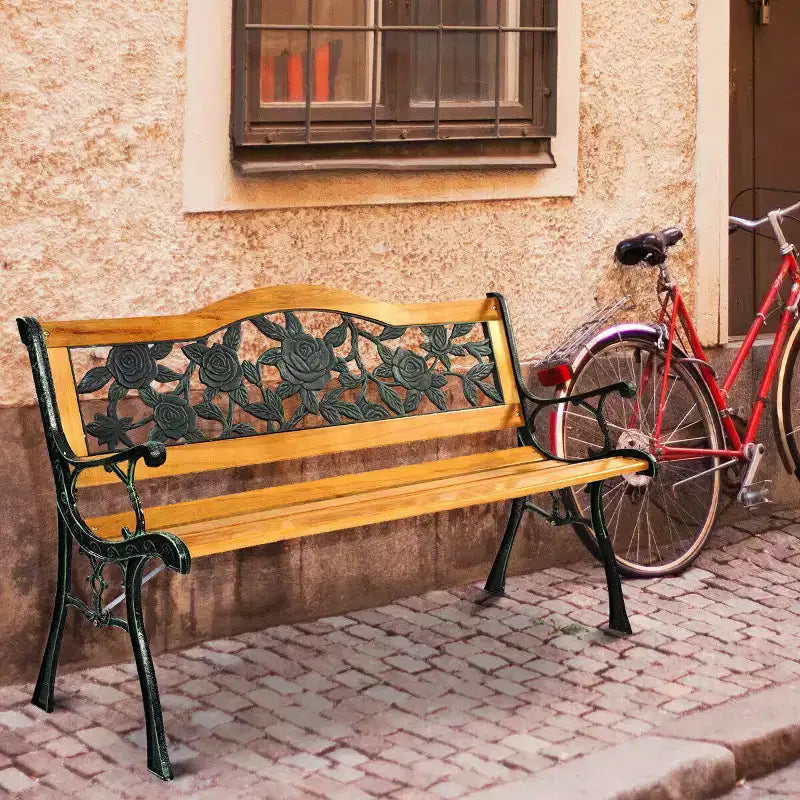 Banc de jardin en métal Costway pour patio, parc, jardin, porche ou allée, en fonte et bois dur
