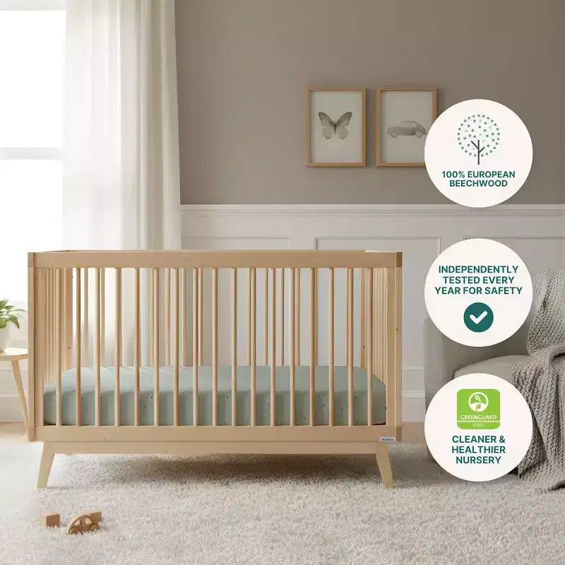 Lit bébé convertible 3-en-1, hêtre européen massif, certifié GREENGUARD Gold, fabriqué en Italie