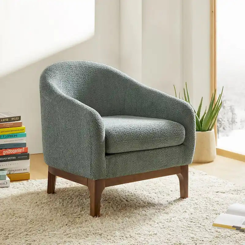 Fauteuil d’appoint moderne en tissu bouclé Augus avec pieds en bois massif par HULALA HOME