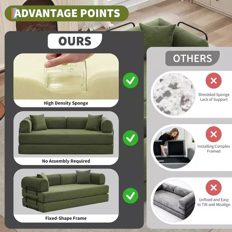 Acekool Schlafsofa mit umwandelbarem Bodensofa-Design, tiefer Sitzfläche und angenehmem Cordbezug