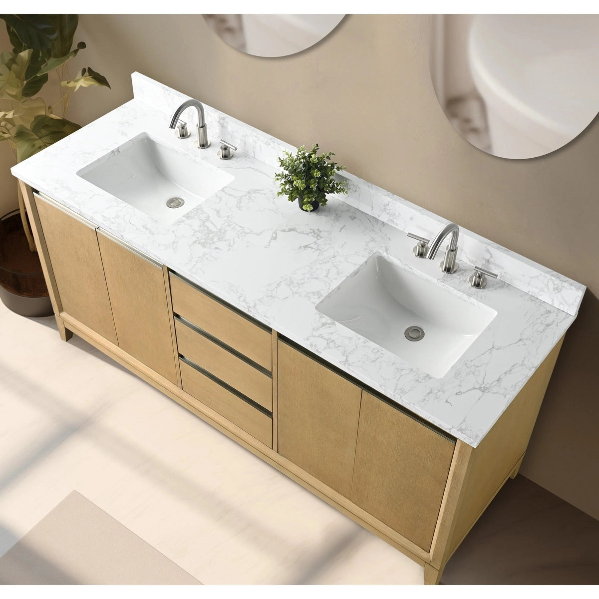 Meuble-lavabo de salle de bain Vanity Art avec lavabo en céramique et comptoir en marbre reconstitué