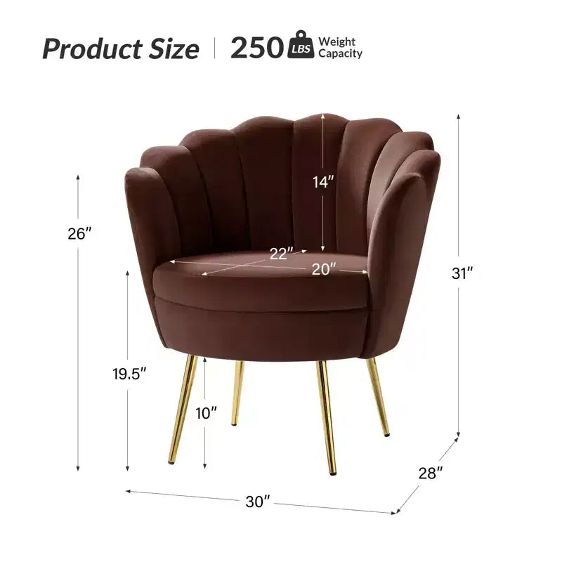 Fauteuil tonneau confortable avec pieds en métal doré, fauteuil d’appoint pour le salon
