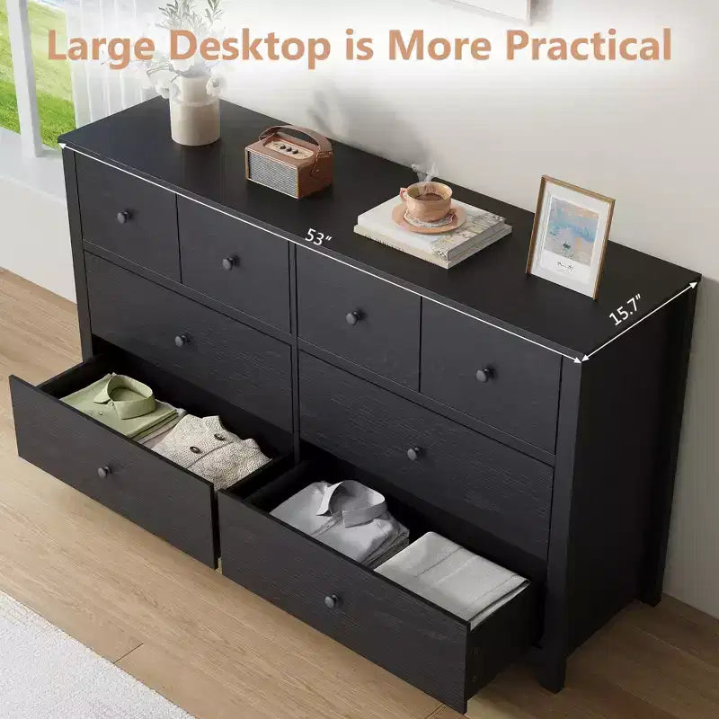 Commode moderne à 8 tiroirs pour chambre, large chiffonnier en bois avec rangement profond, meuble de rangement autoportant pour le salon