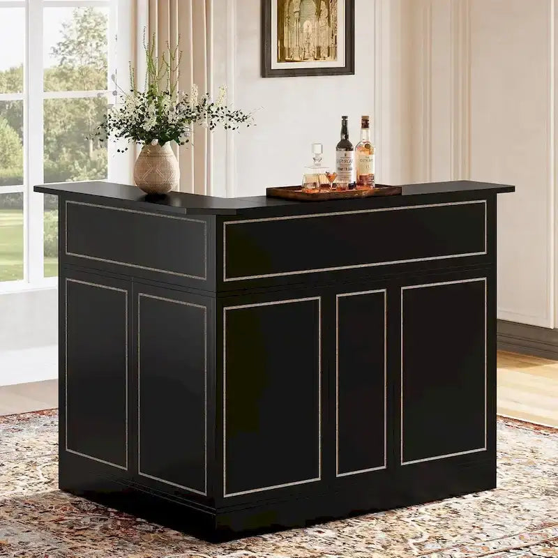 Meuble-bar en forme de L avec porte-verres à pied pour bar à domicile