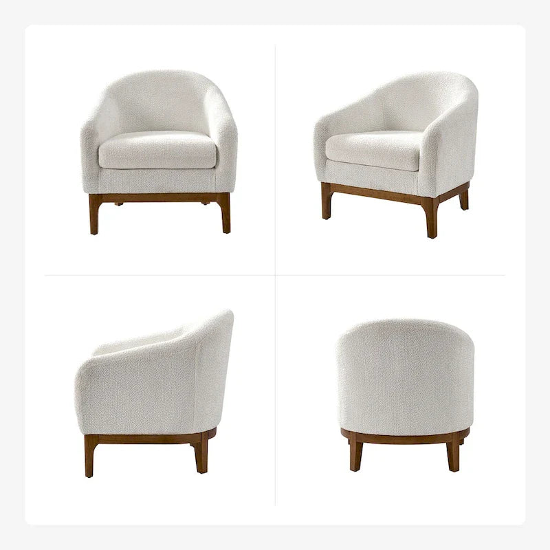Fauteuil d’appoint moderne en tissu bouclé Augus avec pieds en bois massif par HULALA HOME