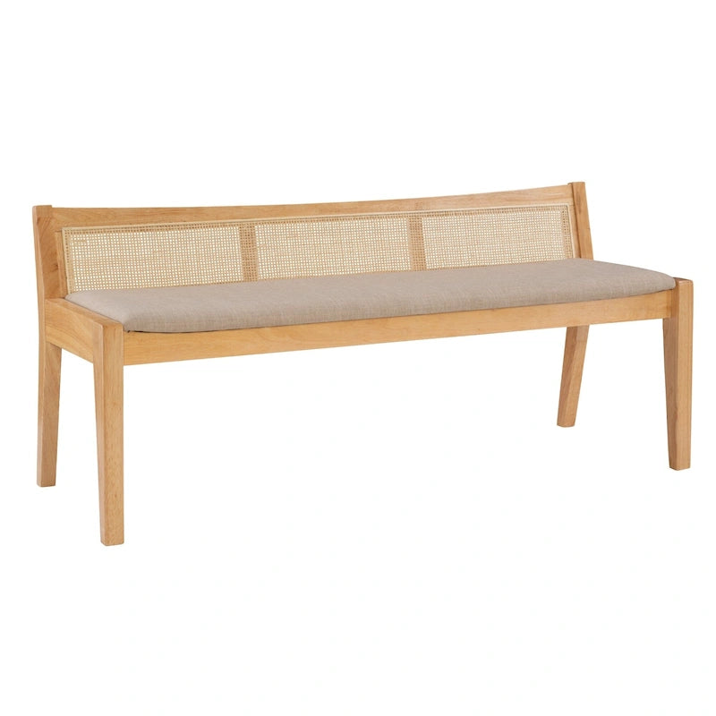 Gerahmte Bank aus gewebtem Rattan und Rohrgeflecht – 52,5 – Beige