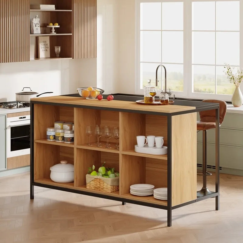Îlot de cuisine avec 6 casiers de rangement pour la cuisine et la salle à manger