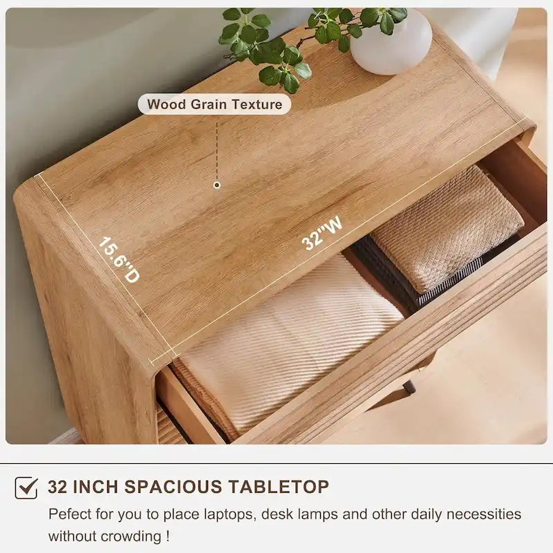 Commode moderne de style mi-siècle à 5 tiroirs, meuble en bois à tiroirs cannelés