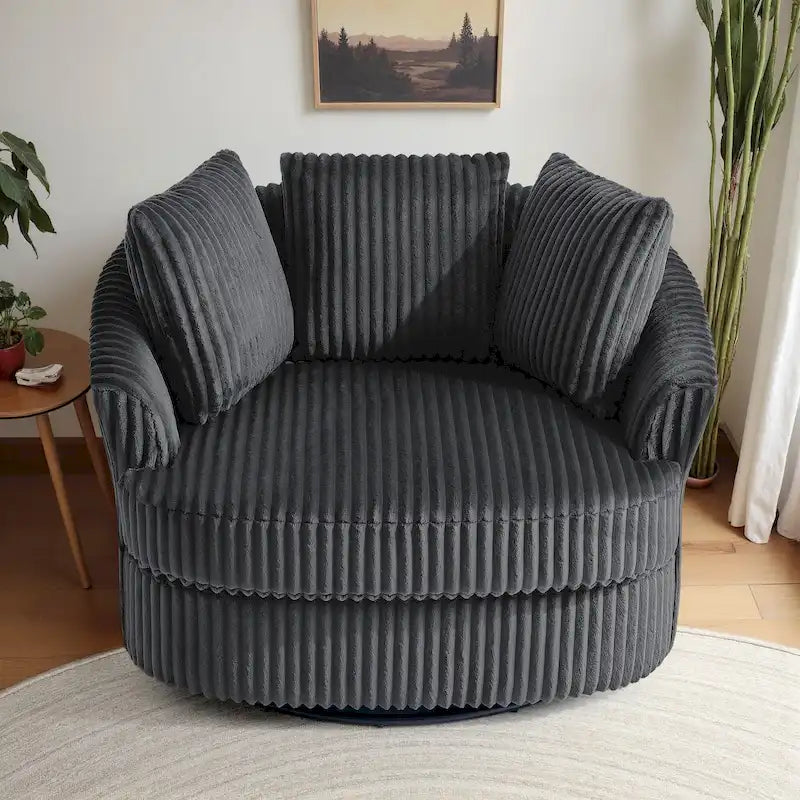 Extra brede 43 W pluchen draaibare kuipstoel van ribfluweel met verzonken armleuningen