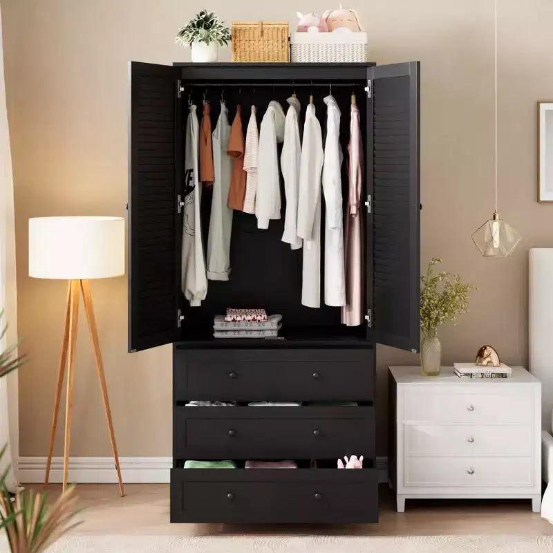 Armoire COZONY avec 3 tiroirs et 2 portes, armoire moderne en bois pour chambre, armoire blanche autoportante robuste
