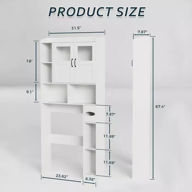 Mobile contenitore sopra il WC - 67.4 H, organizer e contenitore da bagno in stile rustico con ripiano regolabile e anta in vetro per bagno e lavanderia