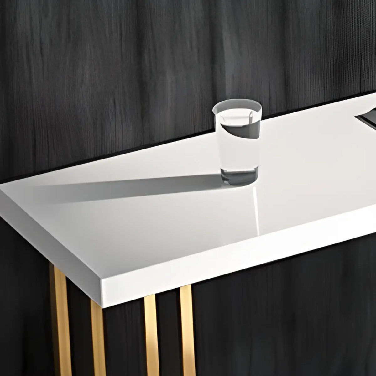 Tavolo da bar rettangolare di lusso in legno con base a slitta dorata per la sala da pranzo