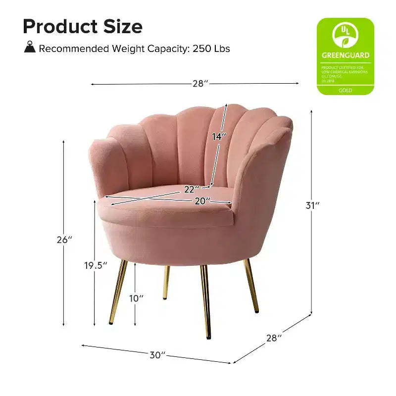 Fauteuil tonneau confortable avec pieds en métal doré, fauteuil d’appoint pour le salon