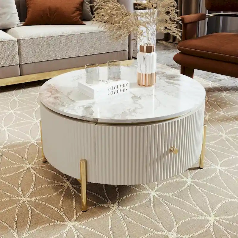 Table basse ronde moderne de 31.5 avec grand tiroir de rangement