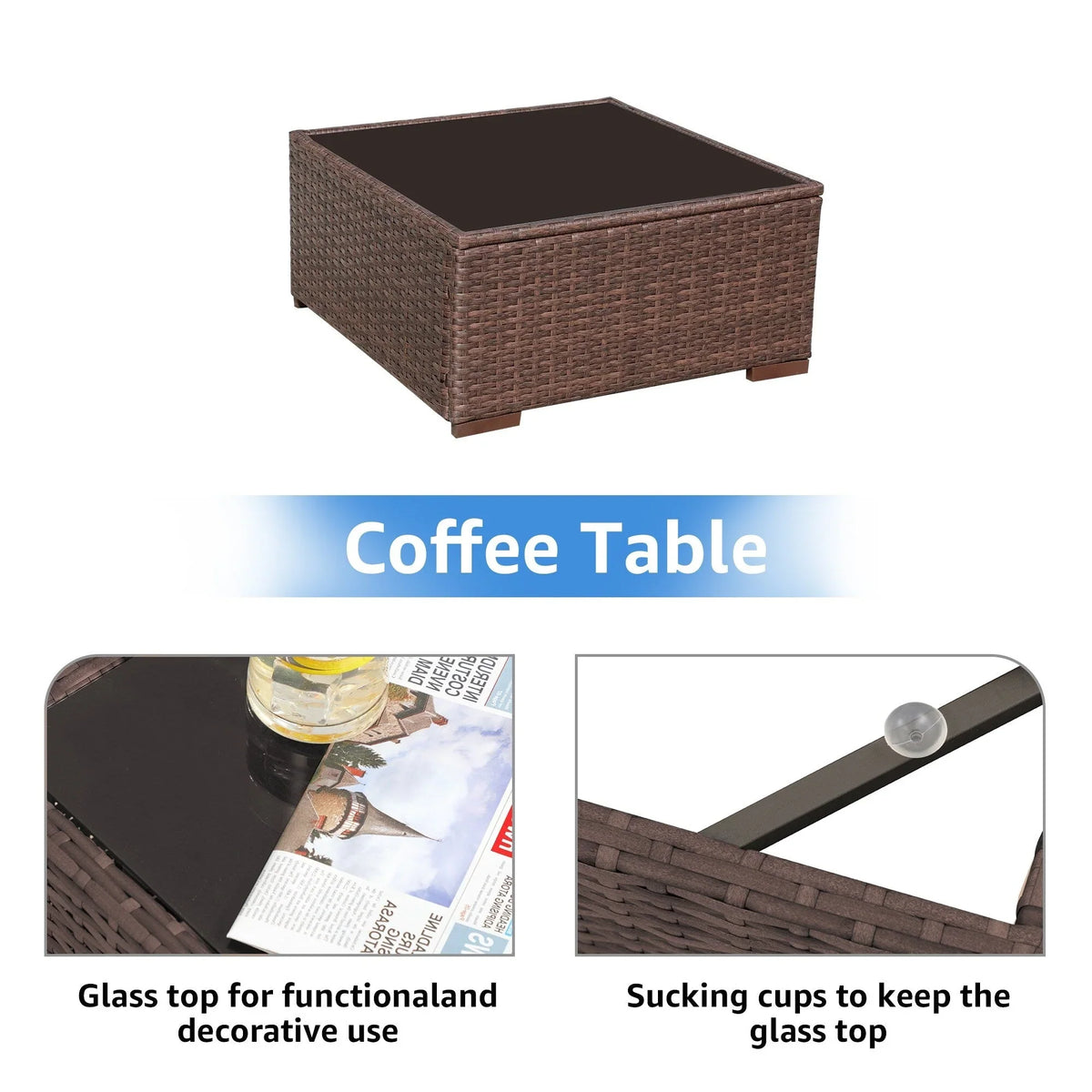 7-teiliges Outdoor-Ecksofaset aus Rattan und Stahl mit Kissen