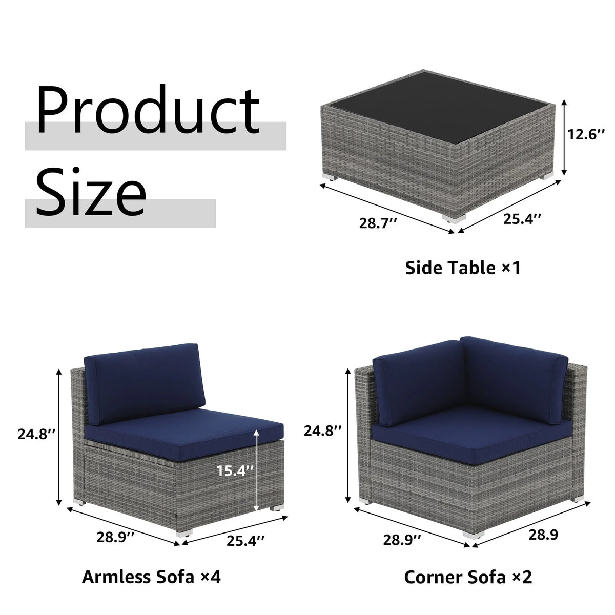 7-teiliges Outdoor-Ecksofaset aus Rattan und Stahl mit Kissen
