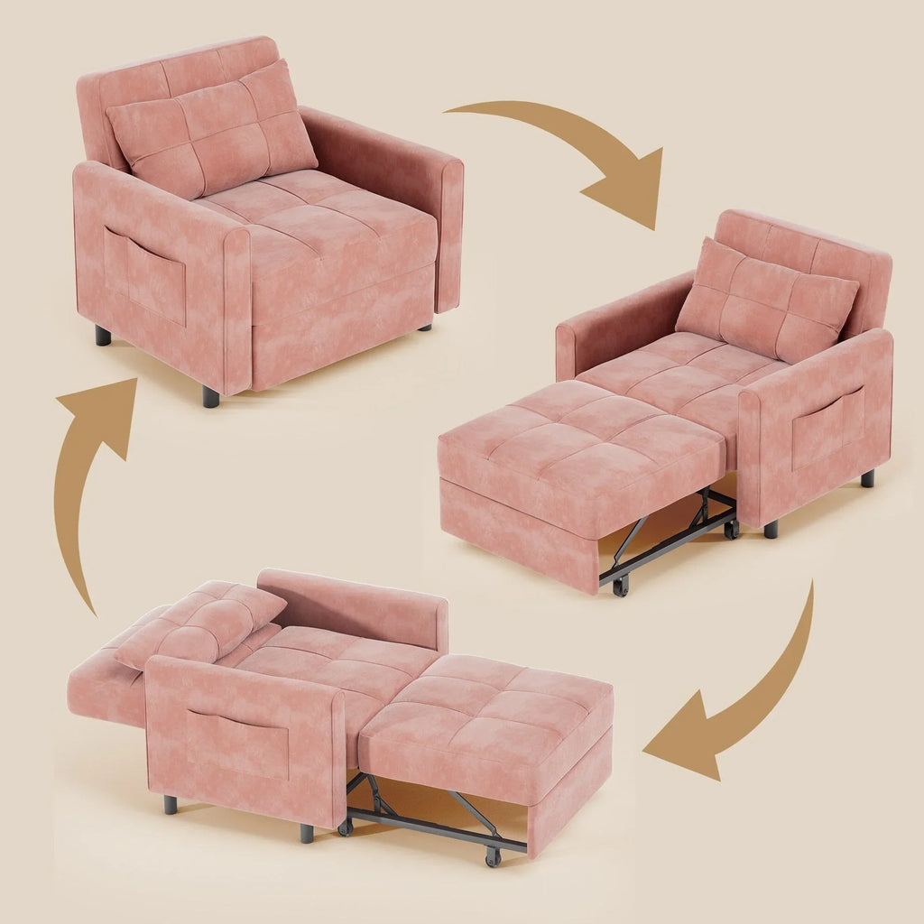 Divano letto trasformabile 3 in 1 con schienale regolabile, poltrona-divano estraibile, letto pieghevole convertibile per soggiorno