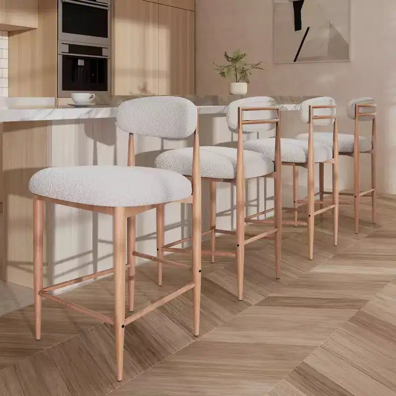 Bouclé-Barhocker ohne Armlehnen, 4er-Set, mit Metallbeinen in Holzoptik für Küche, Wohnzimmer, Restaurant und Café - Morden Fort