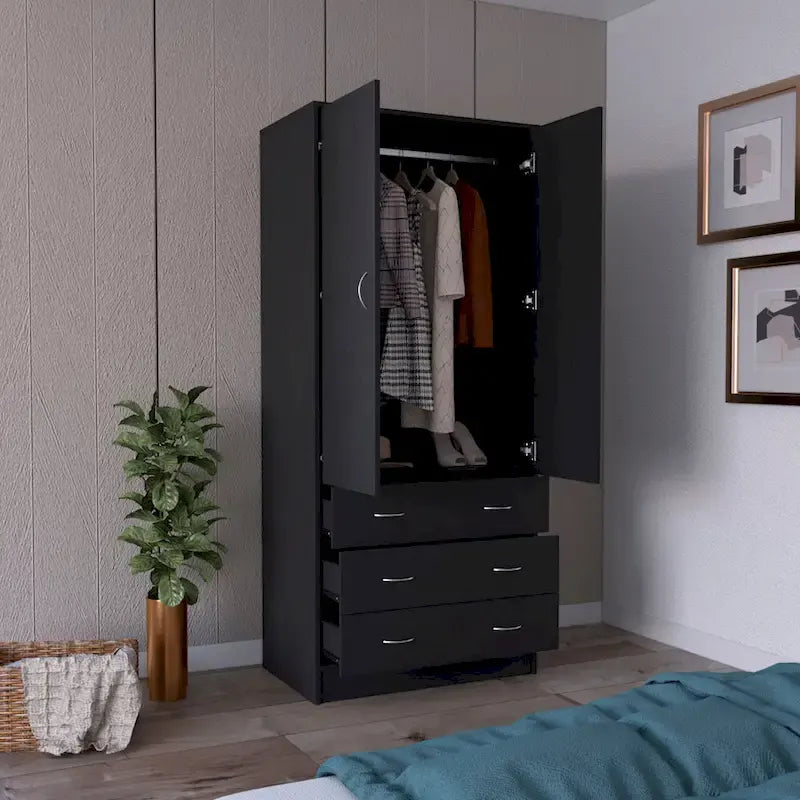 Armadio moderno a doppia anta 19 con 3 cassetti e 1 asta appendiabiti per camera da letto