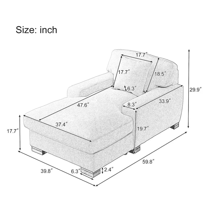 Modernes übergroßes Chaiselongue-Schlafsofa im Mid-Century-Stil mit Kissen