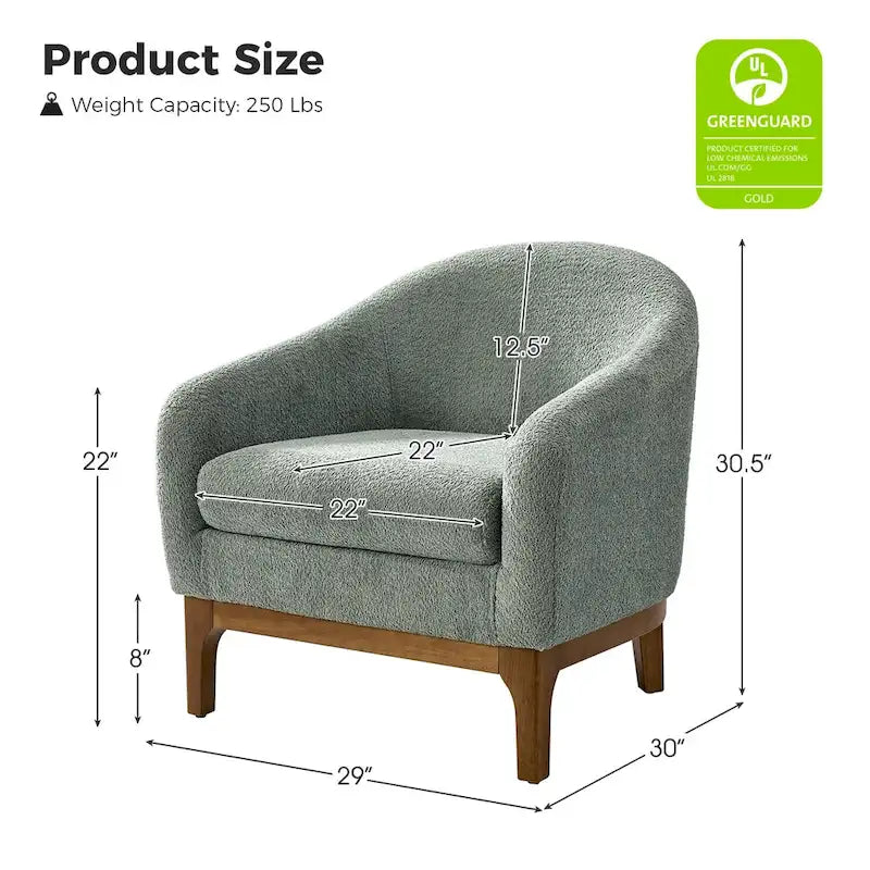Fauteuil d’appoint moderne en tissu bouclé Augus avec pieds en bois massif par HULALA HOME