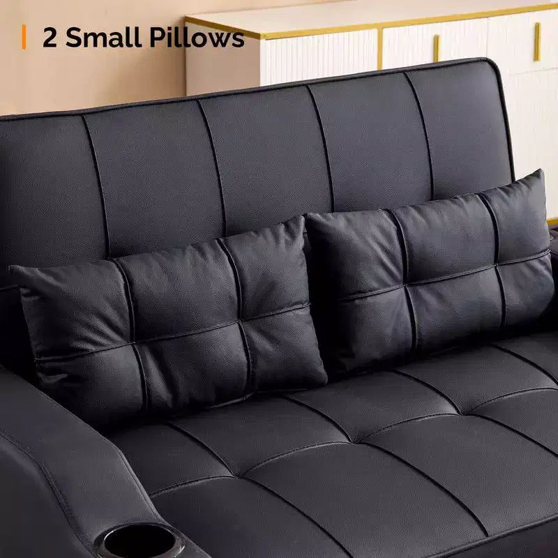 Gepolsterte, umwandelbare Schlafcouch mit Relaxfunktion aus Cat's-Claw-Leder, Kissen inklusive, für kleine Räume