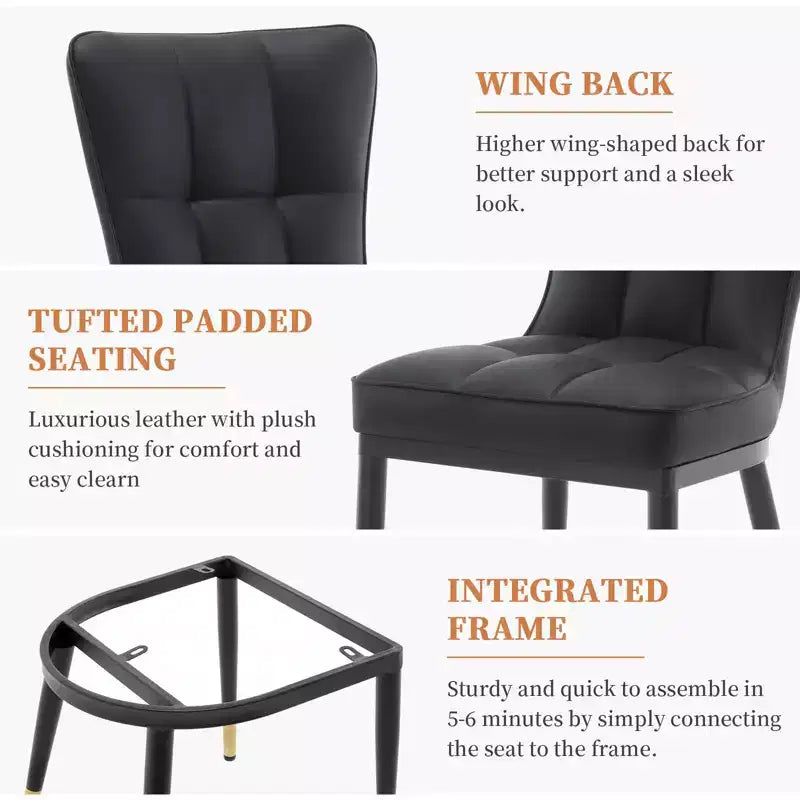 Bekrvio eetkamerstoelen set van 6, moderne gestoffeerde zitting van imitatieleer met hoge rugleuning, metalen poten, keukenstoelen zonder armleuningen voor woon- en eetkamer