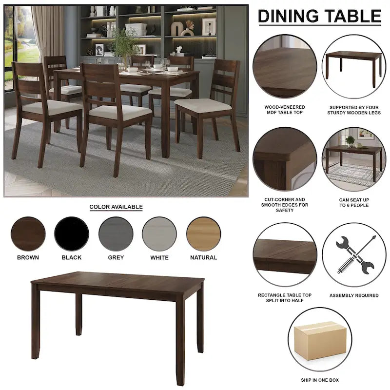 CraftPorch klassisches Esszimmer-Set aus Holz, 7-teilig