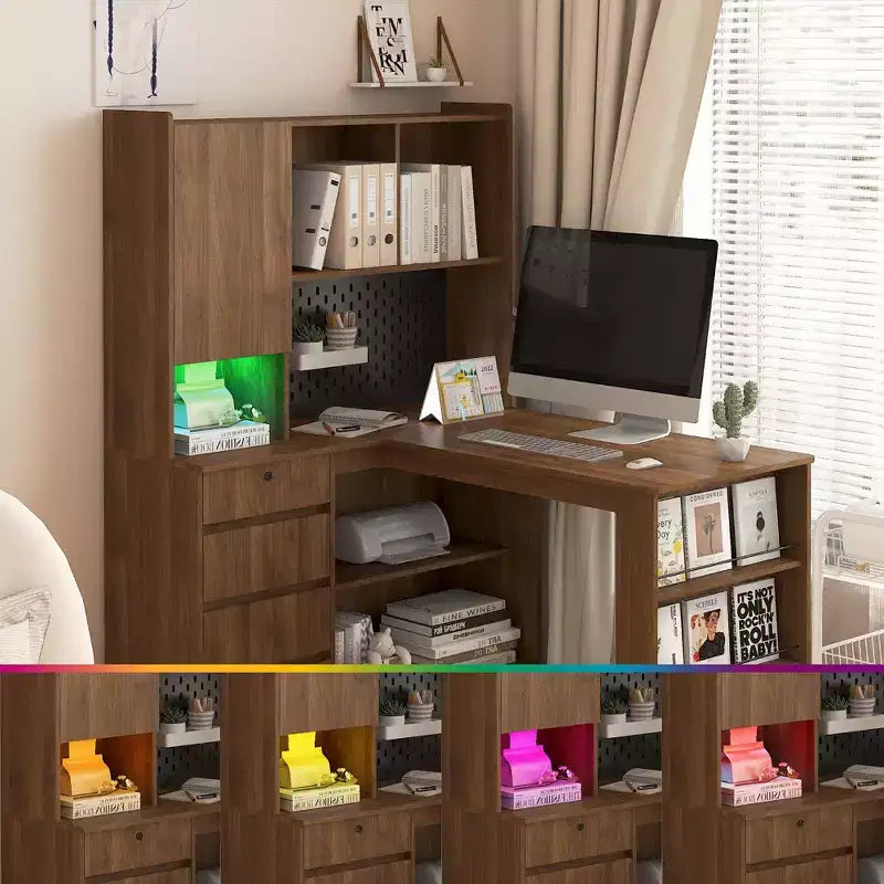 Hoekbureau van 46 inch in L-vorm met boekenplank en lades